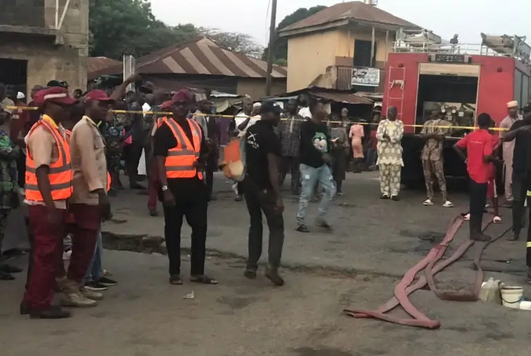 Rescue Team Reacts As Tanker Overturns, Spills Content In Ibadan